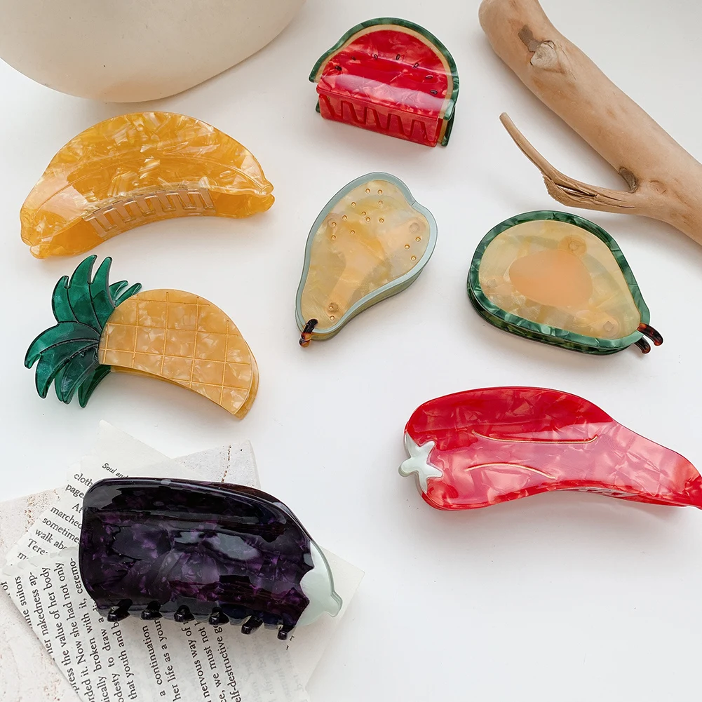 

French Acetate Fruit Vegetable Design Women's Hair Clip Summer Beach Hair Claw Headdress For Travel Novelty Color Headwear