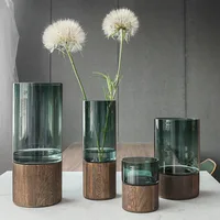 Glass Vase Hydroponics Paulownia Base Aesthetic Dark Green Transparent Living Decoration Pot De Fleur Jarrones Kitchen Decor