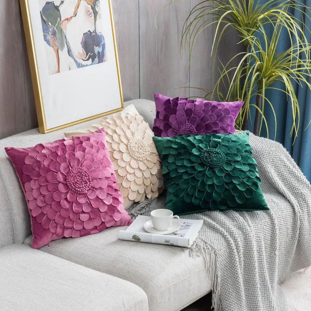 

Pillow Cover Invisible Zipper Square Pillowslip Romantic Square Flower Throw Pillow Cover