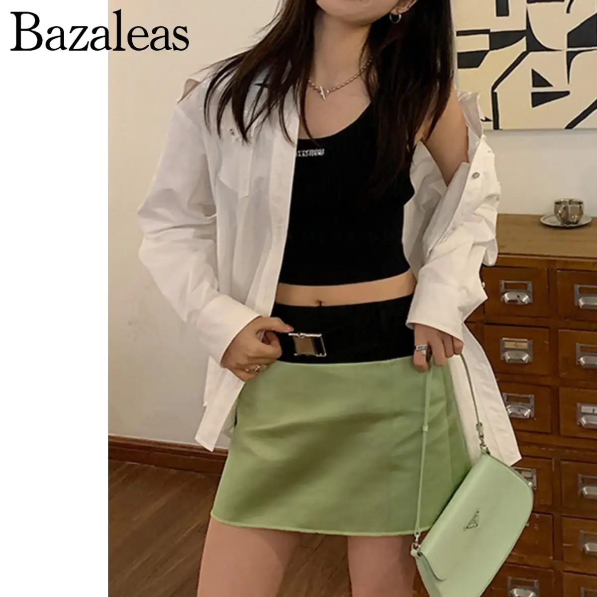 

2022 Women Buckle Black Belt Side zipper Package Hips Pencil Skirts Mini Skirt Summer