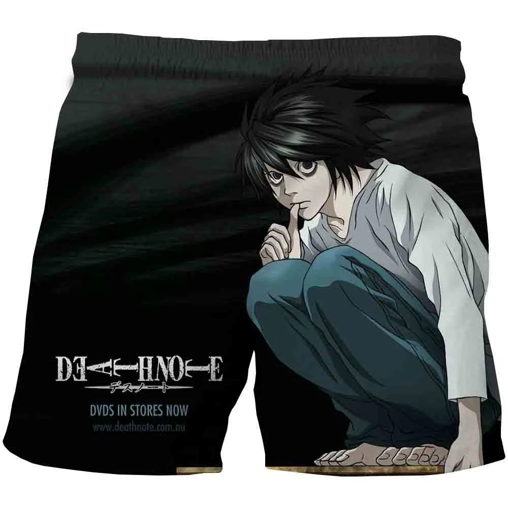 

2023 verão homens shorts morte nota anime 3d impressão unisex praia shorts casual streetwear harajuku estilo calções de fitness