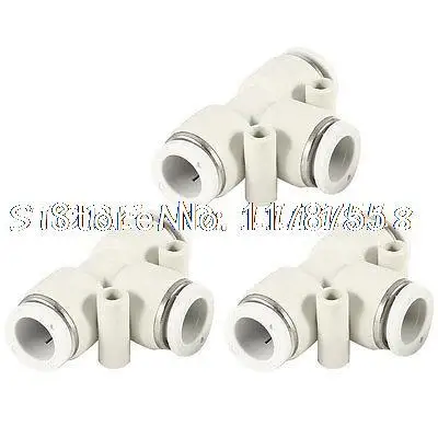 

3 x White 12mm to 12mm 3 Way Air Hose Tube T Type Quick Joint Fitting Connectors
