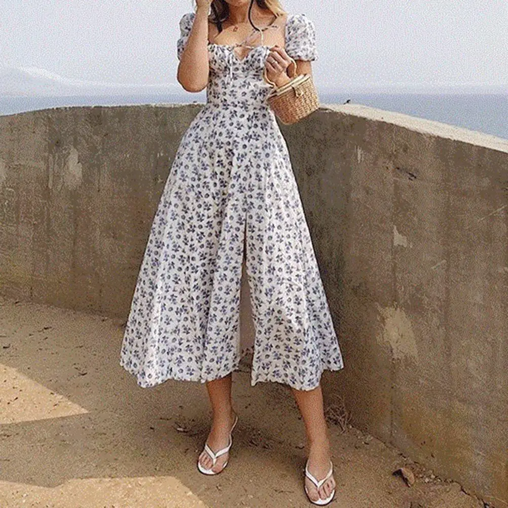 Женское летнее платье с пышными рукавами праздничное длинное макси цветочным