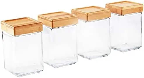 

Stackable Jars with Bamboo Lids, Set of 4, Clear Glass -