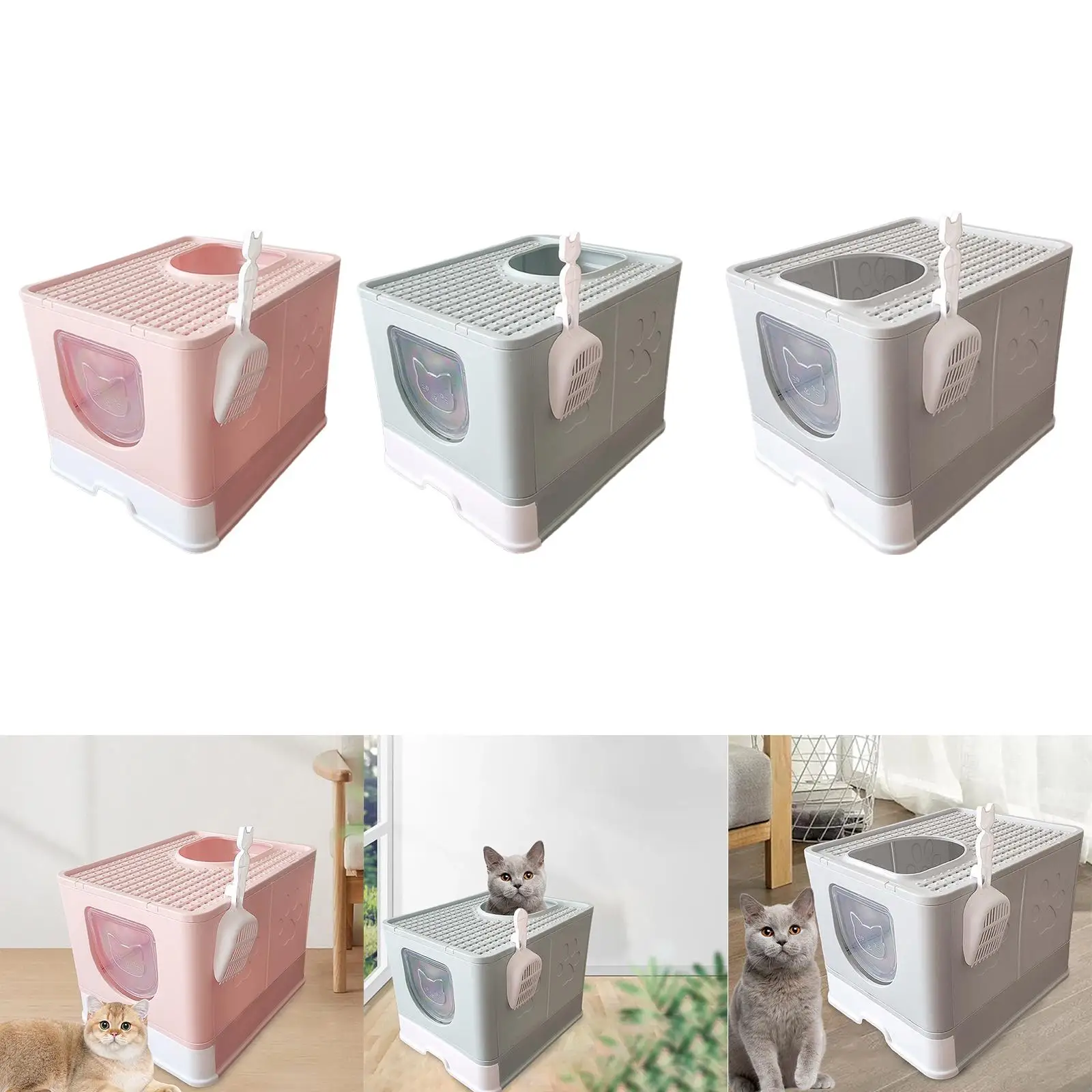 With Lid Enclosed Cat Toilet Detachable With Front Door Flap High Edge Cat Litter Tray Urine Litter Box