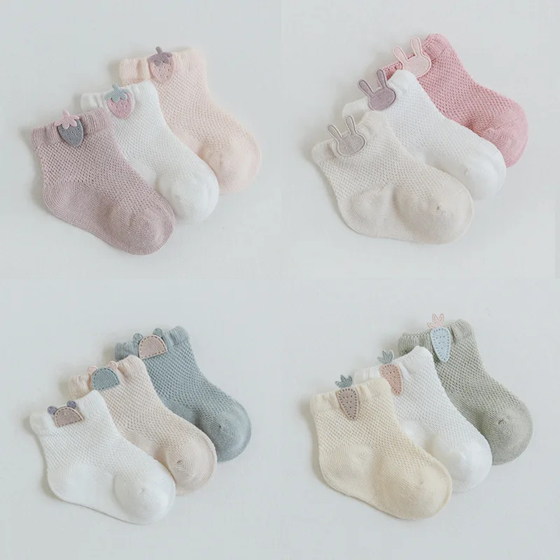 

New Summer Infant Baby Socks 3 Pairs Thin Breathable Mesh Cotton Newborn Toddler Socks Cute Cartoon Rabbit Boys Girls Tube Socks