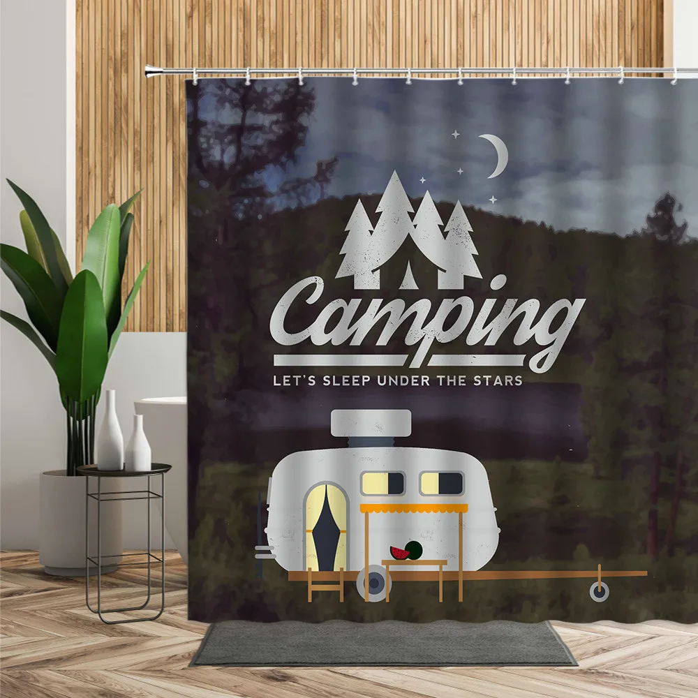 

Forest Camping Poster Shower Curtain Camper Forest Bathroom Bathtub Decor Shower Curtain With Hook