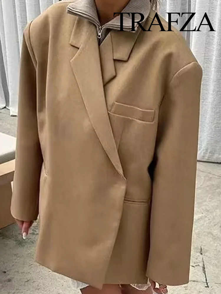 TRAFZA женская модная куртка с длинными рукавами и лацканами карманами осенняя