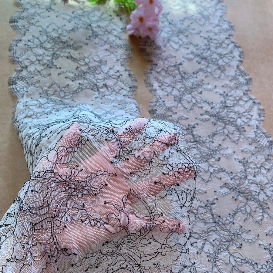 

Grey with Black Yarn Two Tones Eyelash Lace Trim 1 Piece=3 Meters Long Border Lace Trimming 24CM Wide 2022