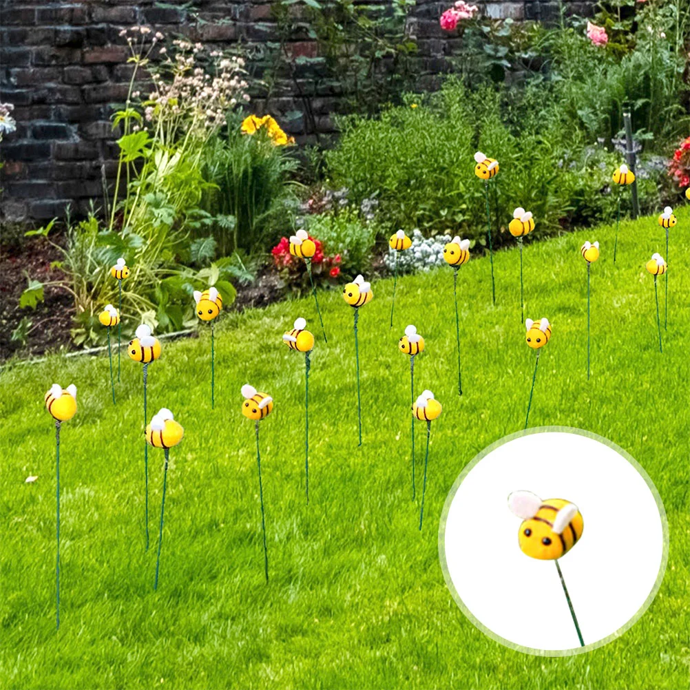 

Stick Bee Ornament Outdoor Scene Adornment Spring Decorations Plunger Wool Felt Inserting Pole for Home