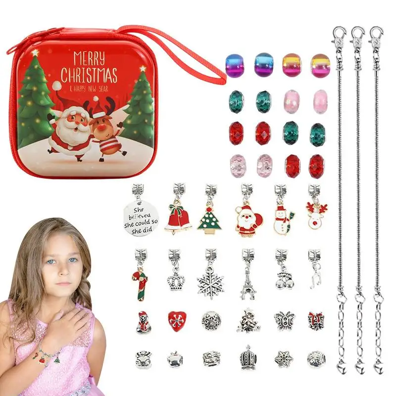 

Christmas Bracelet-making Kit DIY Christmas Charms Bracelet Making Kit 3 Bracelets 16 Colored Glass Beads 12 Alloy Beads And 12