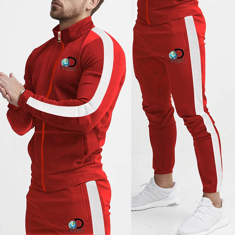 Men's Spring and Autumn Fashionable Color Scheme, High-quality Cardigan Set, Street Casual Sports Brand-name Top Top + Leggings
