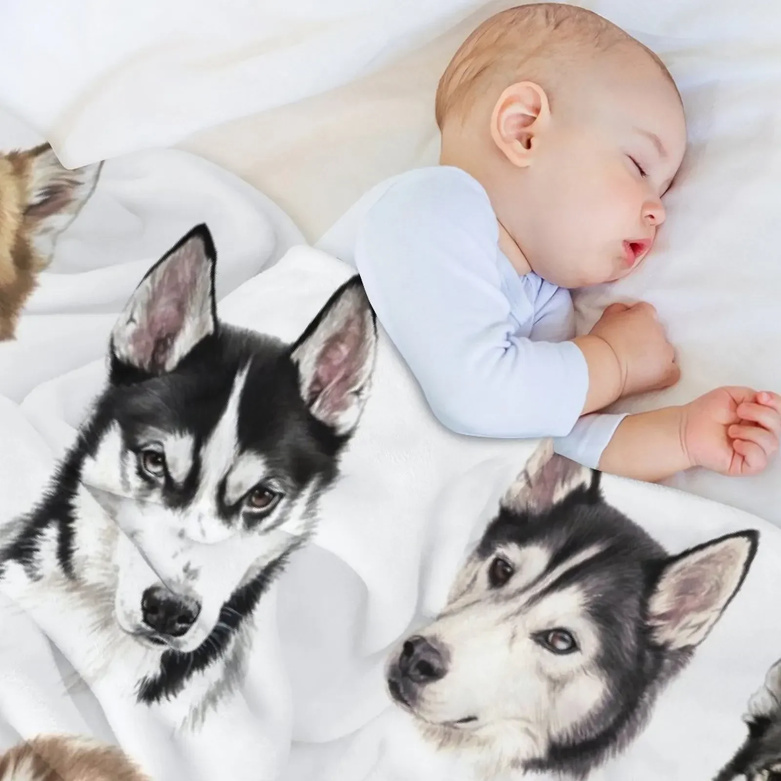 Коллаж хаски одеяло одеяла для кровати Клетчатые Шерстяные