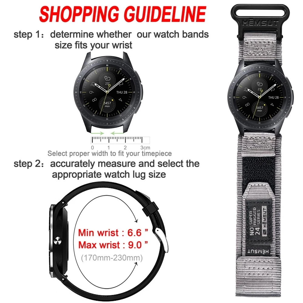 HEMSUT Nylon Sport Military Watch Band For Samsung Galaxy Watch Straps For Men Quick Release Quick-Drying 20MM 22MM