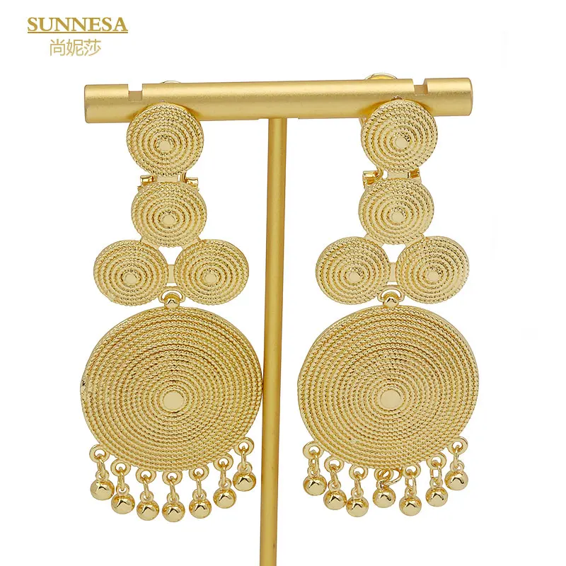 

SUNNESA Italian 18k Gold Plated Irregular Earrings for Women African Jewelry Fashion Dubai Big Drop Earrings with Tassel