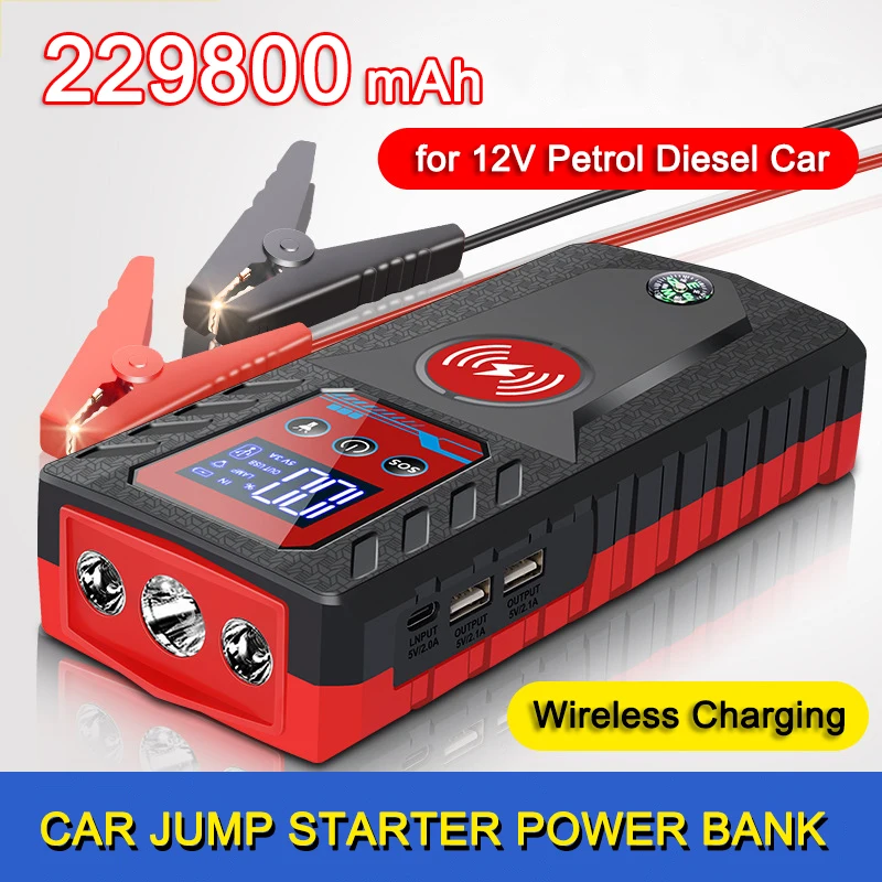 Portable Car Jumper Starter 12V 2USB 4000A Car Battery Booster Car Starter 229800mAh Power Bank Starting Device Wireless Charge
