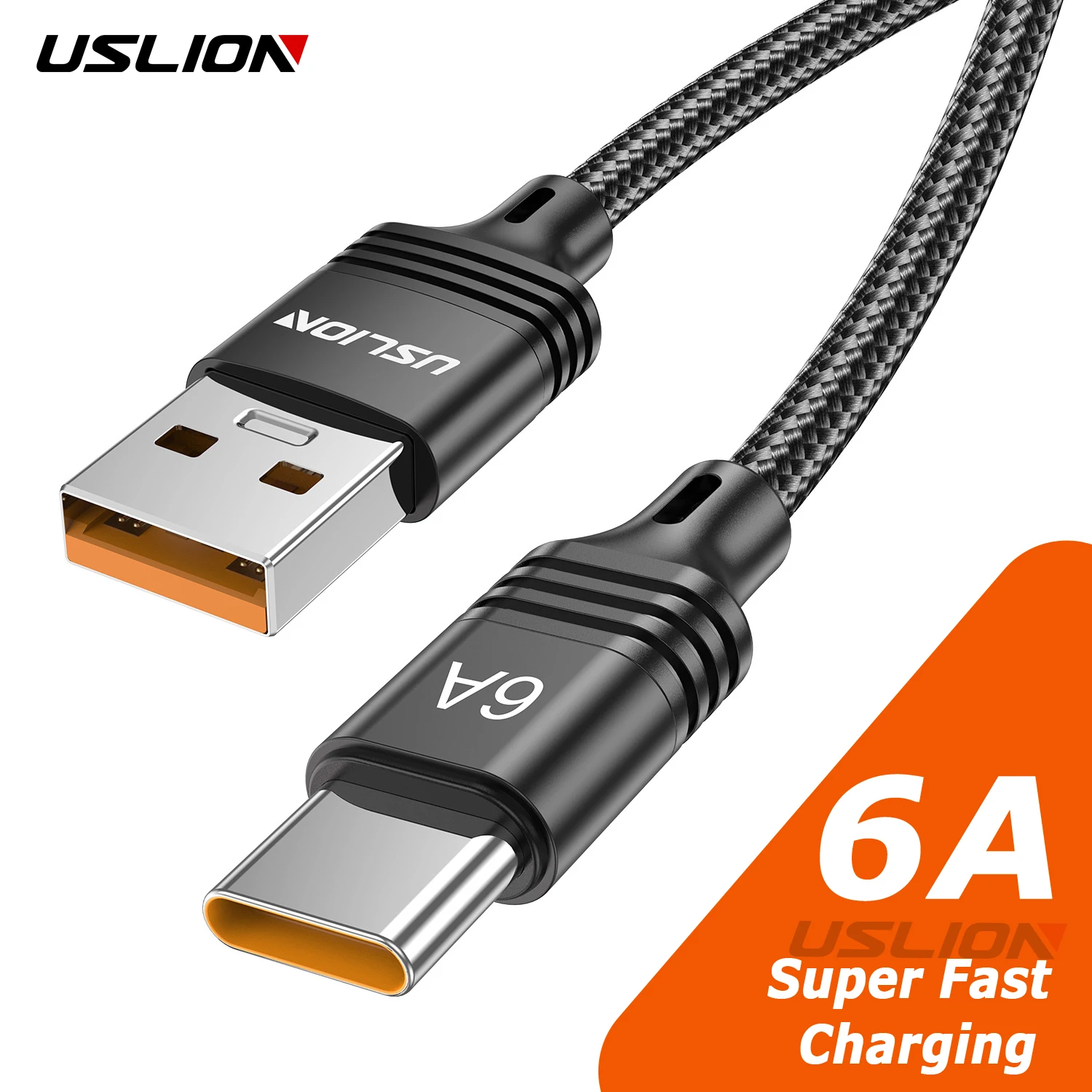 

USLION 6A USB Type C Cable 100W 66W Super Fast Charging Type-C Data Wire Cord for Huawei P40 Honor Xiaomi 12 POCO M5 Oneplus 10