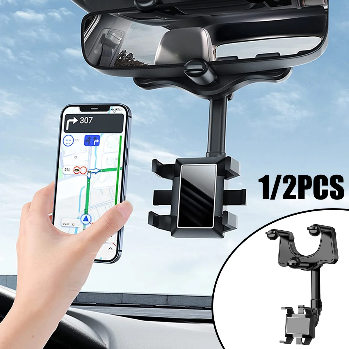 

Автомобильный держатель для сотового телефона на зеркало заднего вида вращающийся на 360 ° универсальный выдвижной держатель для сотового т...