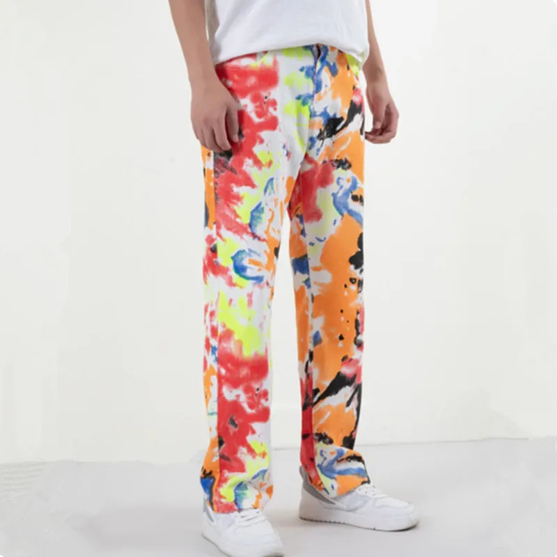 2022 New Fashion Multicolor Tie Dye Hip Hop Men Straight Jeans Trousers Korean Casual Women Punk Denim Pants Pantalones Hombre