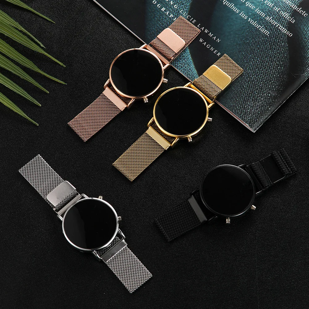 Luxury Rose Gold Digital Red LED Dial Watches For Women Stainless Steel Belt Quartz Watch Ladies Magnet Clock Drop Ship enlarge