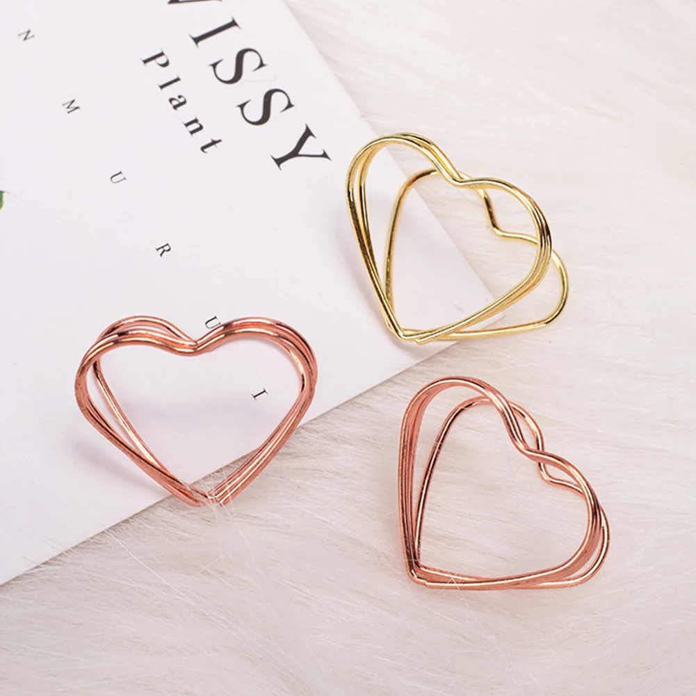 

10PCS Metal Memo Holder Table Double Layer Heart Shape Placecard Holder Stand Wedding Banquet Double Heart Ring Message Holder