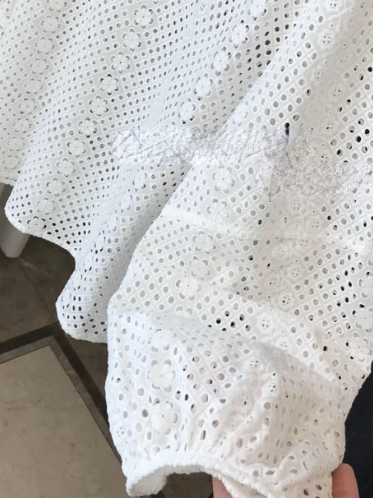 Женская винтажная блузка с круглым вырезом белая ажурная рубашка цветочной