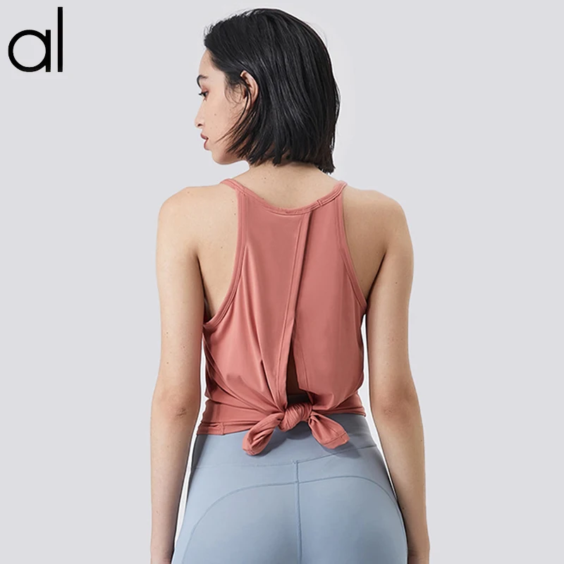 

Женская свободная Спортивная футболка Alo Yoga без рукавов, кроп-топ для фитнеса, жилет, футболки для бега, женская одежда для спортзала, спорти...