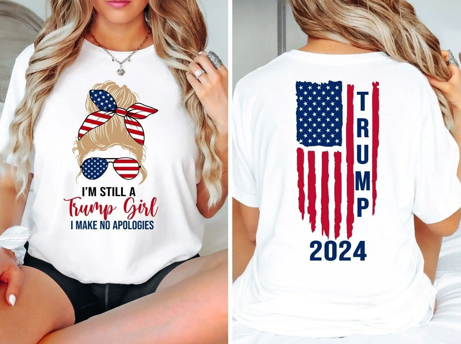 Футболка Trump Girl No Apologies 2024 с флагом Missed Me 45 47 MAGA Never Surrender