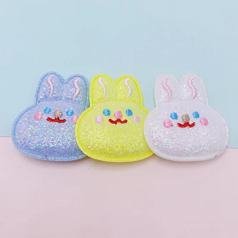 

50PCS Cartoon Gold Powder Embroidery Rabbit head DIY Make Bowknots Kids Hair Accessories Material Handmade Carfts