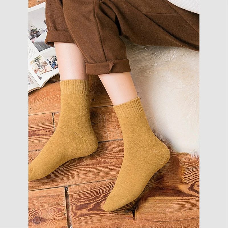 Socks Women's Autumn and Winter Thick Warm Socks Women Solid Color Socks Tube Cotton Towel Socks Japanese Women Men Winter Socks