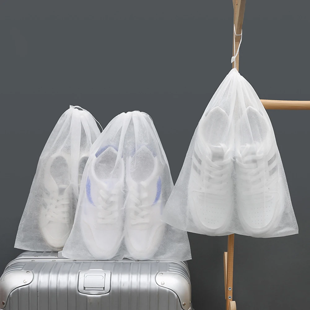 Non-Woven Shoe Dust Covers Dustproof Drawstring Clear Storage Bag Travel Pouch Shoe Bags Home Storage Organization