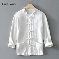 samlona plus size men long sleeve pocket design tops streetwear sexy mens clothing 2022 spring new casual shirts blouse homme