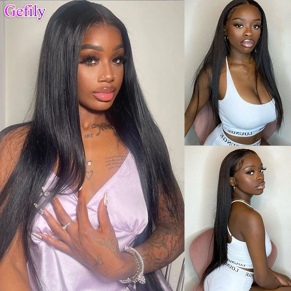 

Gefily 13x4 Transparent Lace Front Human Hair Straight Wigs Frontal PrePlucked Baby Hair Brazilian Wig Silky Wigs 180% 32inch XJ