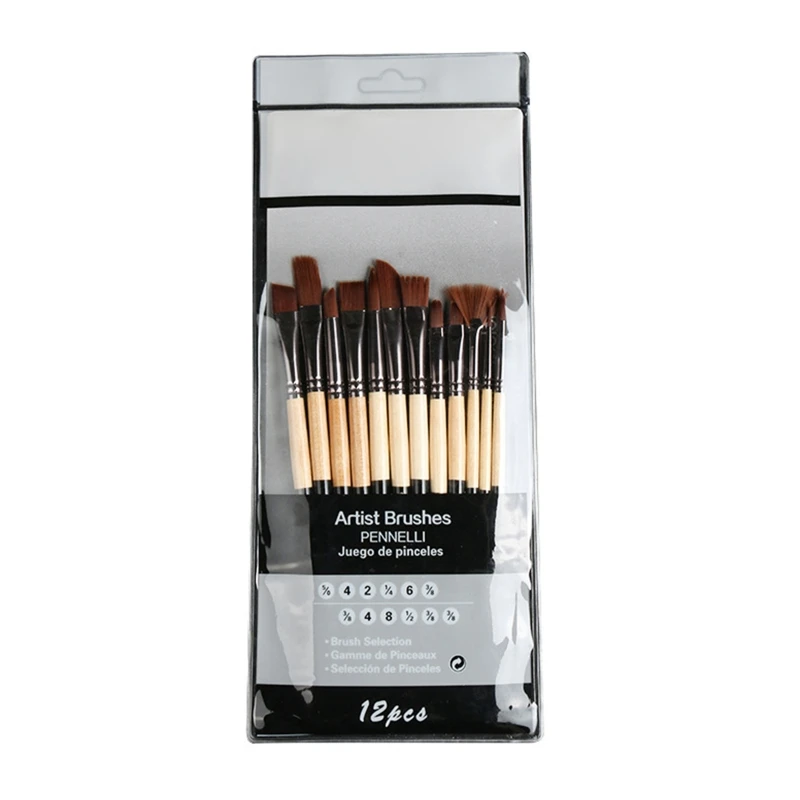 

57EC 12Pack Acrylic Paint Brush Set Nylon Hair Brushes for Kids Xmas Birthday Present