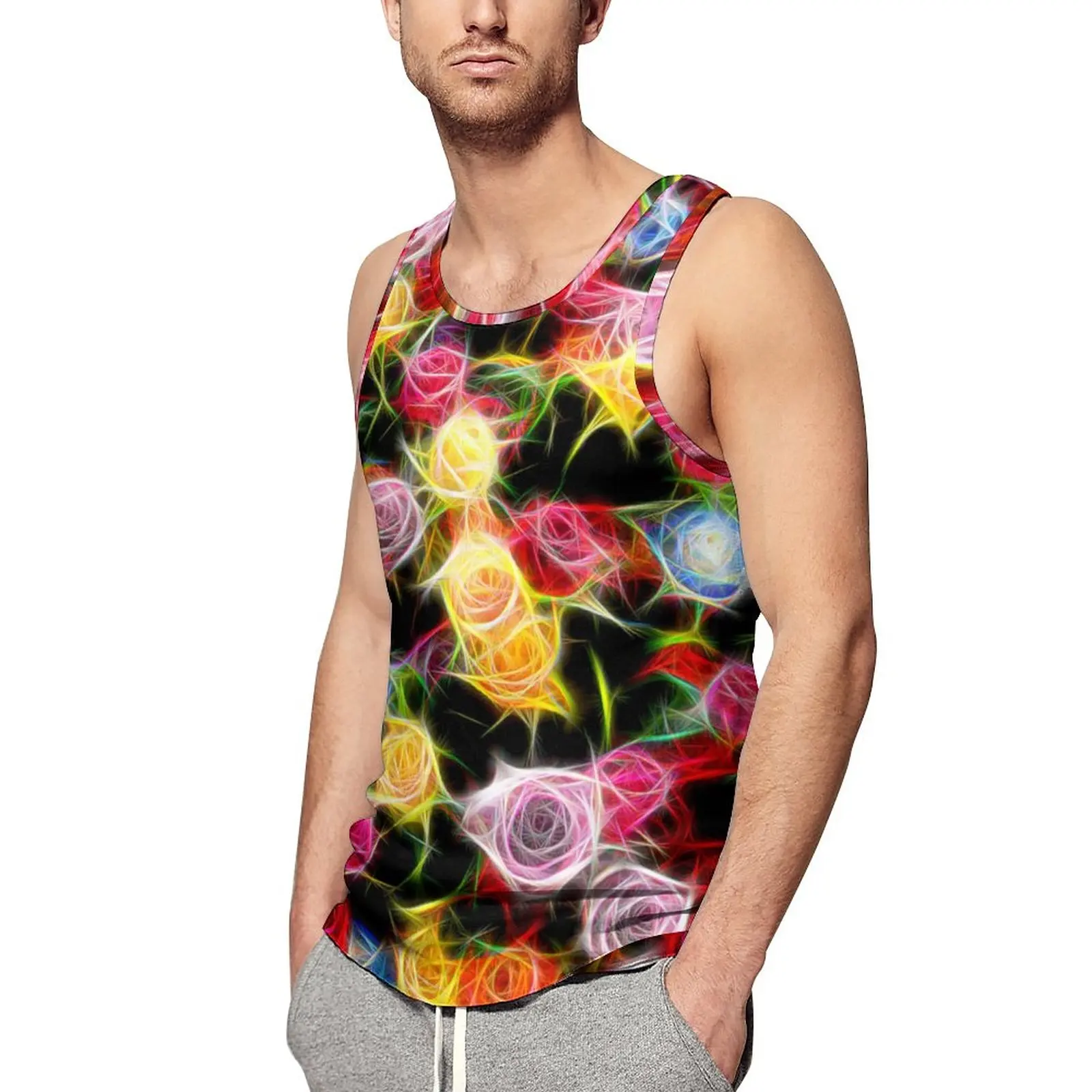 

Abstract Flower Tank Top Man's Rose of Feeling Tops Summer Graphic Bodybuilding Cool Oversized Sleeveless Shirts
