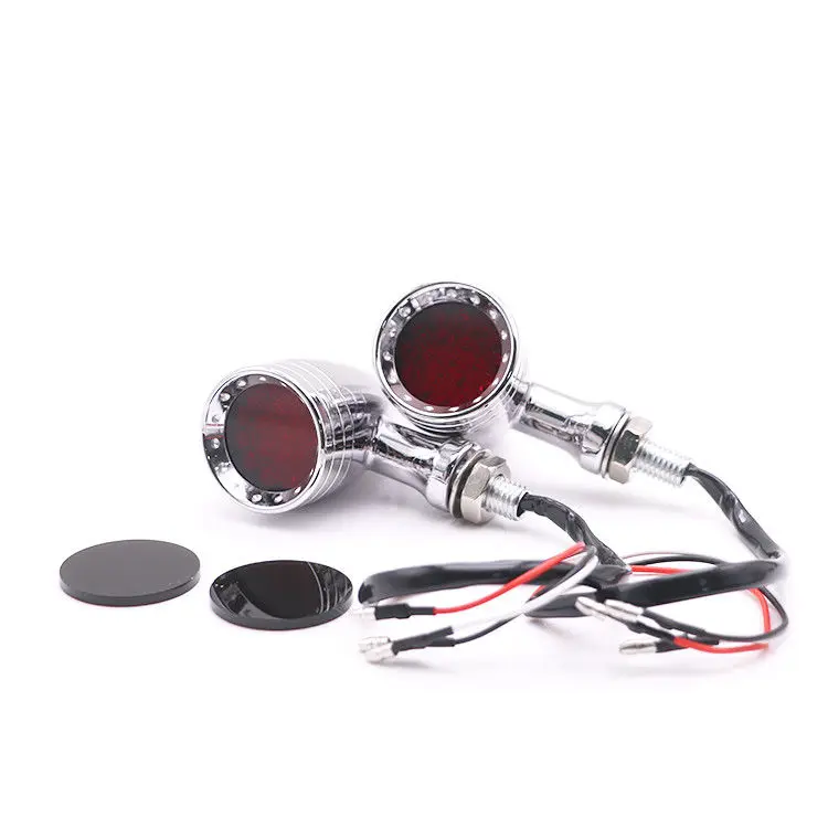 

Chrome+Red Bullet Turn Signal Indicators Light For Honda Kawasaki Cruiser VT CB