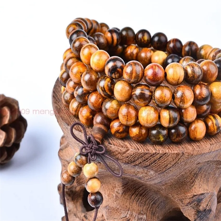 Браслет унисекс из 108 бусин и цветных тигровых полудрагоценных камней 6 мм