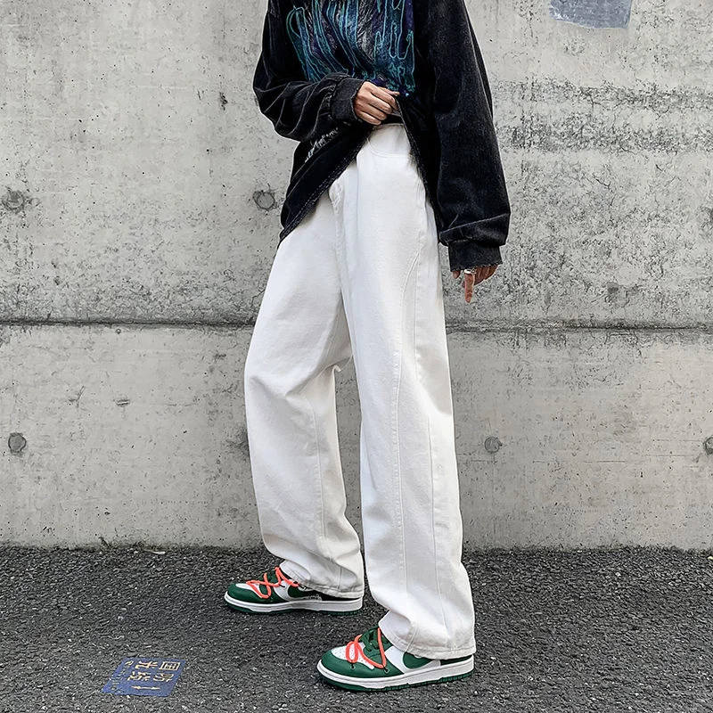 White Blue Black Baggy Jeans Men Fashion Casual Straight Jeans Mens Japanese Streetwear Loose Hip Hop Denim Pants Mens Trousers