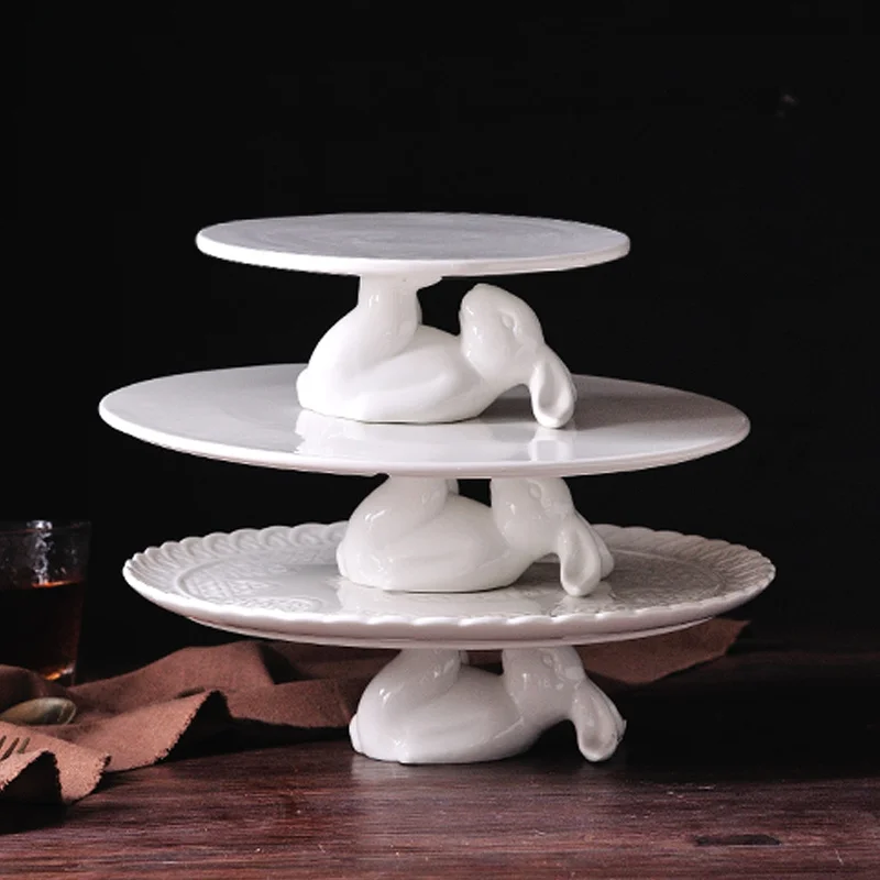

European White Porcelain Rabbit Plate Cute Animal Dessert Cake Plate Countertop Display Tray Party Wedding Cute Rabbit Tray Gift