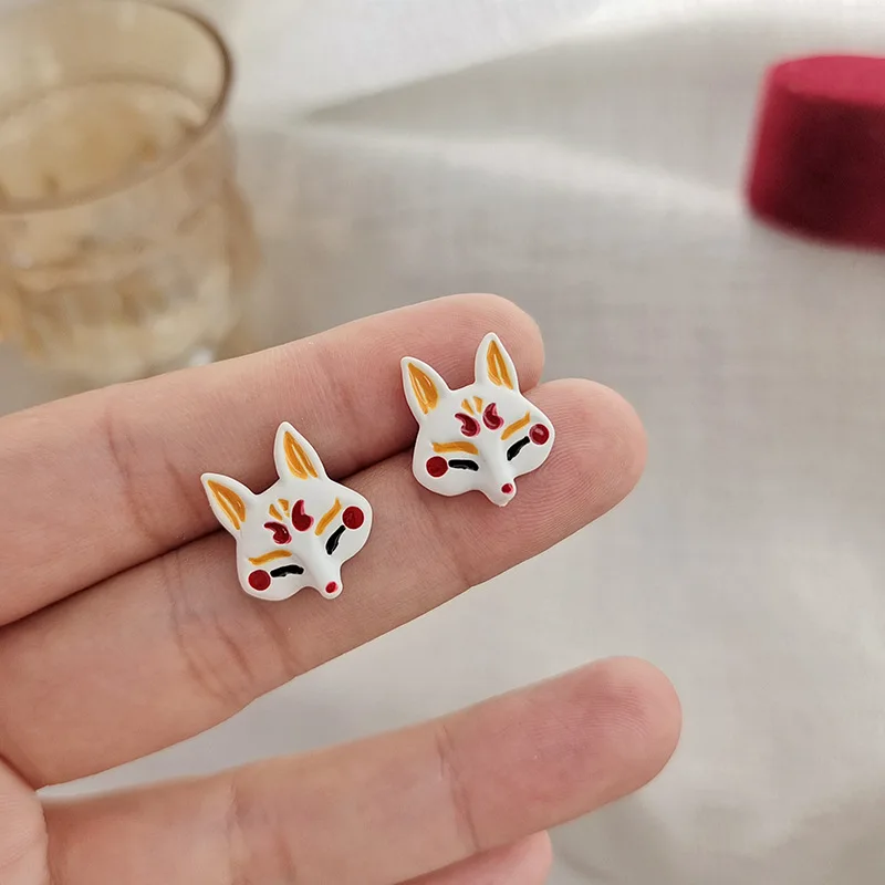 

Timlee E046 New Cartoon Cute Animal Fox Cherry Blossoms Alloy Studs Earrings Fashion Accessories Wholesale