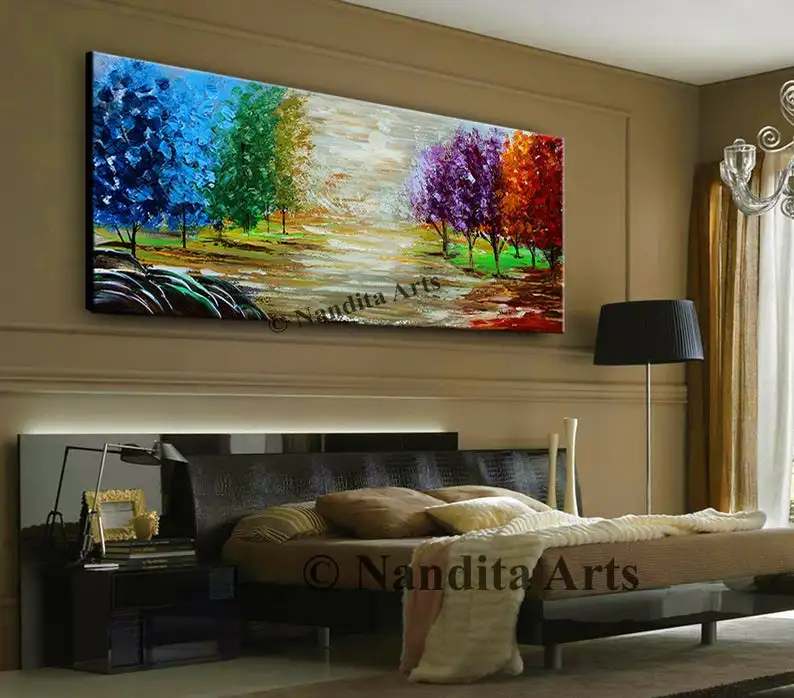 

LANDSCAPE CANVAS ART, Acrylic large size painting, Sunsets Scenery Landscape Wall Art Acrylic abstract Jackson Pollock Wall Art
