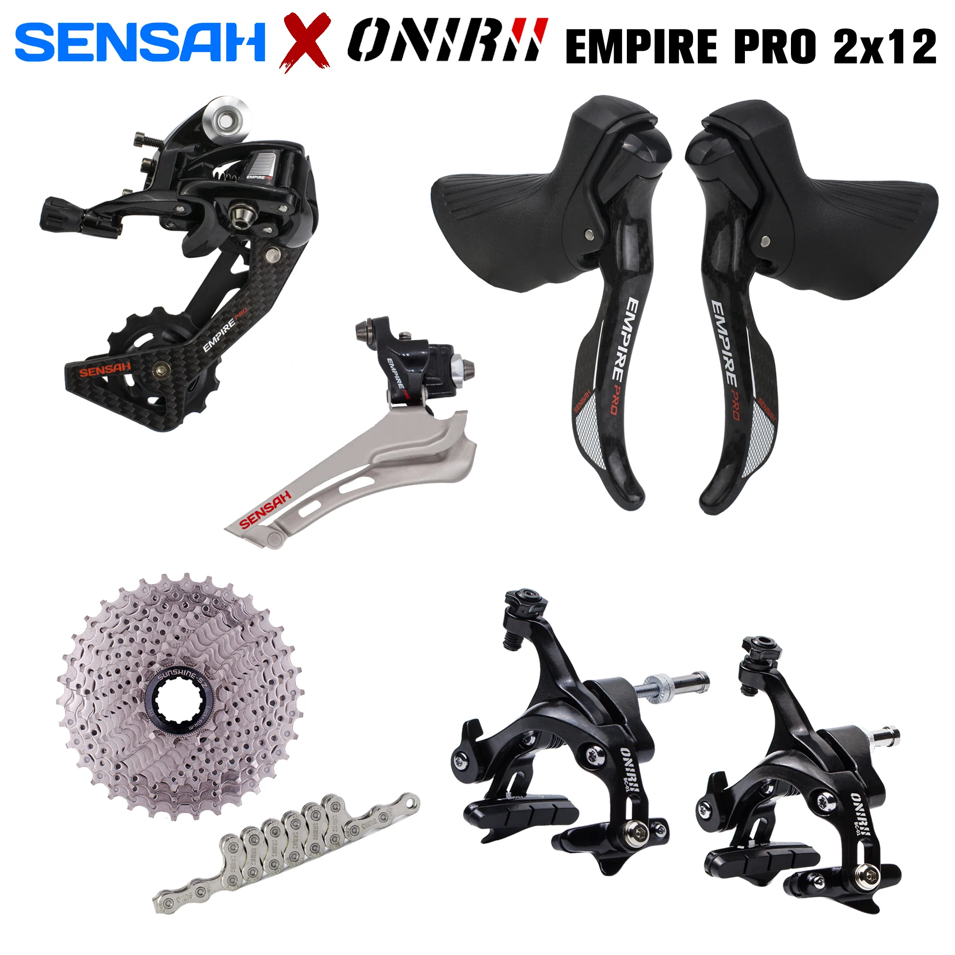 

SENSAH EMPIRE PRO 2x12 Speed 24s Road BIKE Groupset 12V Bicycle Shifter Derailleurs Cassette Chains ONIRII Brake Carbon Fiber