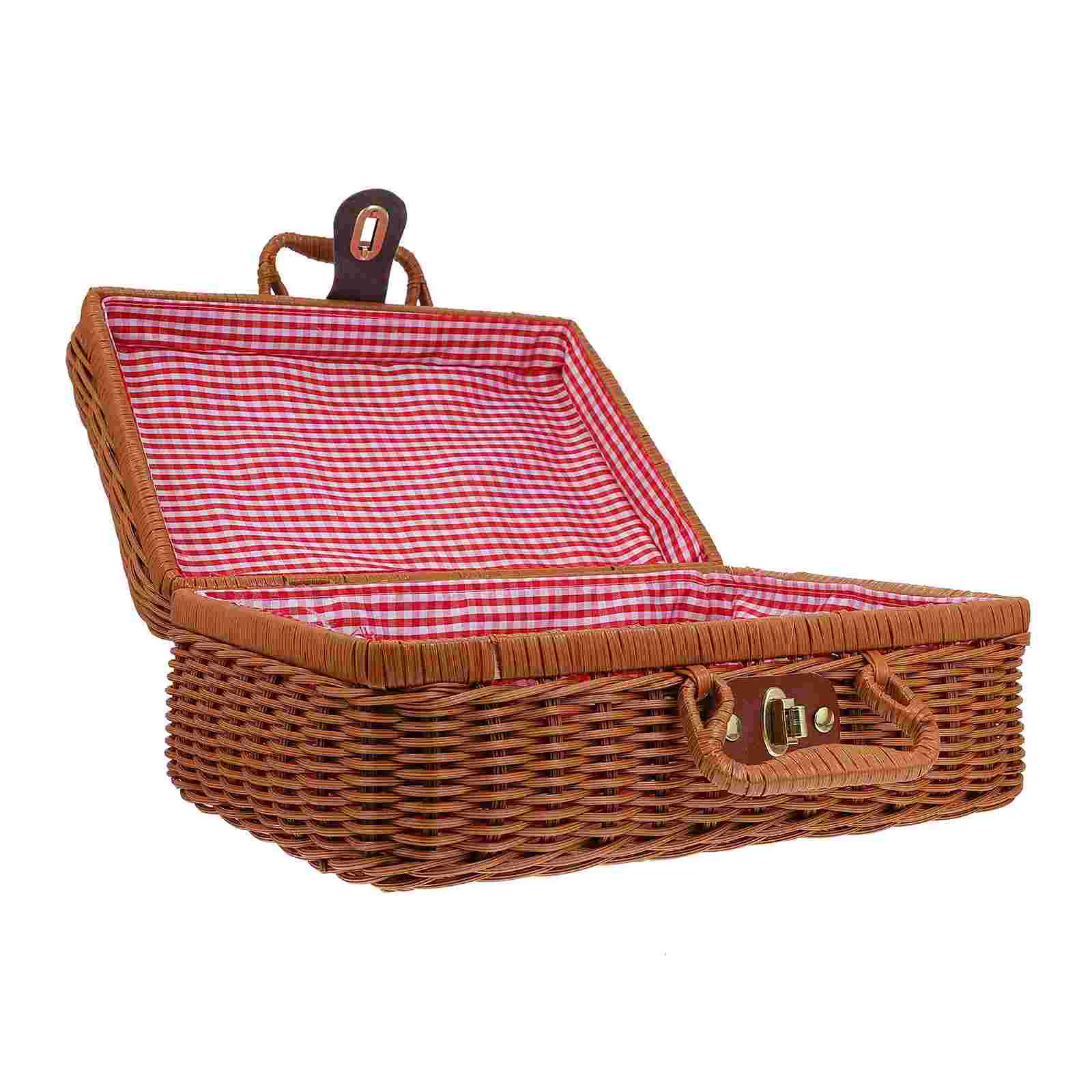 

Storage Basket Rattanwoven Box Suitcase Wicker Lid Baskets Case Handwovenvintage Retrolids Imitation Picnic Home