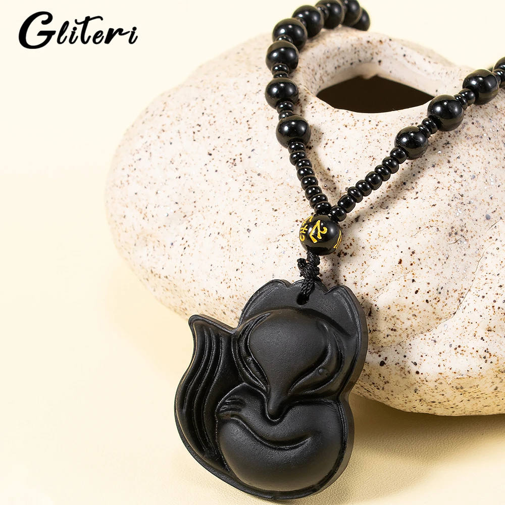 

GEITERI Natural Crystal Fox Pendant Necklaces For Men Women Colorful Crystal Stone Bead Animal Sweater Chain Jewelry Accessories