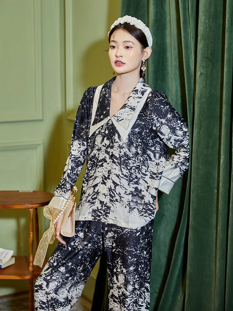 Pajamas ice silk two-piece set 2022 new fashion printing suit high-end silk sleepwear set two piece set summer