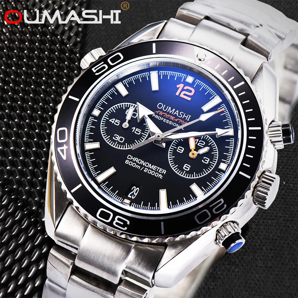

OUMASHI Watch Men's Quartz Watch Luxury Brand Chronograph Ceramic Bezel Luminous 44mm