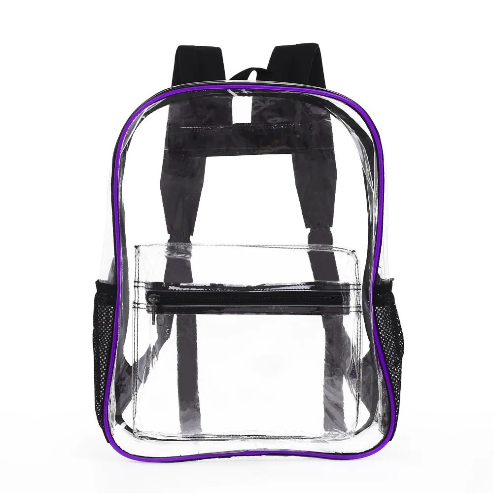 Heavy Duty Clear Transparent Backpack See Through Book-bag with Multi-color Choices for School, Sports, Stadium and So On.