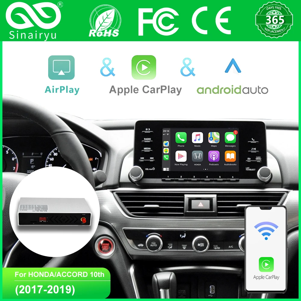 Sinairyu для Apple беспроводной Carplay для HONDA/ACCORD 10-го поколения 2018- Android автомобильный мультимедийный плеер AI Box видеокамера