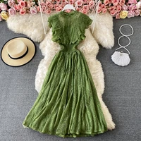 spring and summer lace round neck dress fashionable slim elegant dress ruffle skirt womens dress skirt