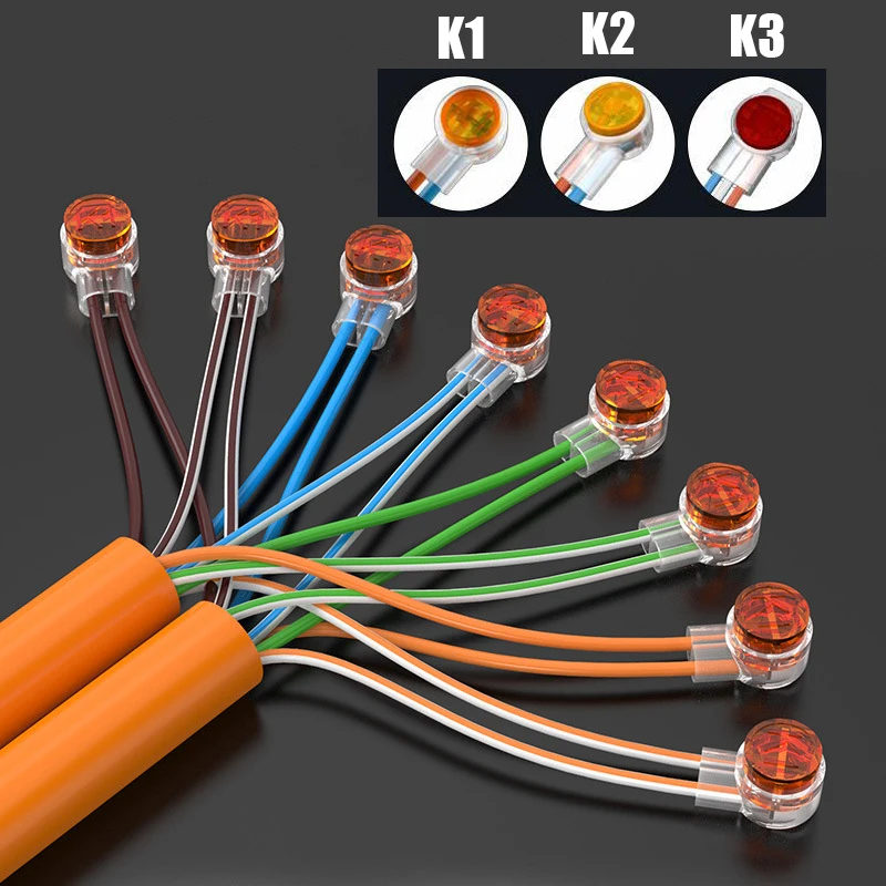

50pcs K1 K2 K3 Connector Crimp Connection Terminals Waterproof Wiring Rj45 Ethernet Cable Connector Telephone Wire Terminals